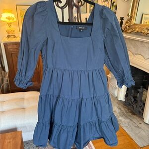 Madewell Blue Tiered 100% Cotton Dress